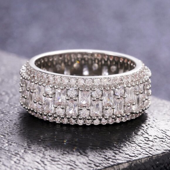 🎊Fashion Rectangle Round Gems Zircon Luxury Eternity Ring for Women, EVGG1386 - Picture 2 of 15